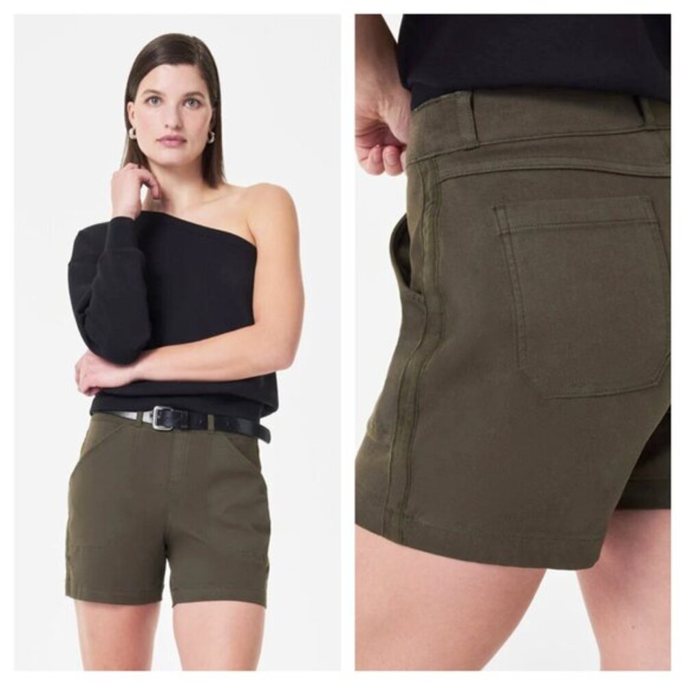 Spanx Pull On Stretch Twill Midi Shorts XL Pine Green